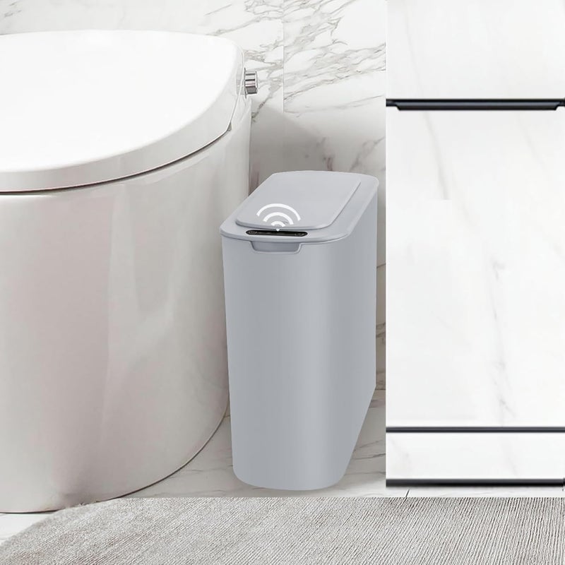 TIPGO Automatic Motion Sensor Bathroom Trash Can with Lid, 2.6 Gallon Touchless Trash Bin, Smart Garbage Can Plastic Slim Wastebasket for Bedroom, Office, Dorm (Grey) - Image 1
